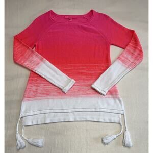 LILLY PULITZER Size XS Jody Pink Ombre Crewneck Beachy Boho Sweater Tassels